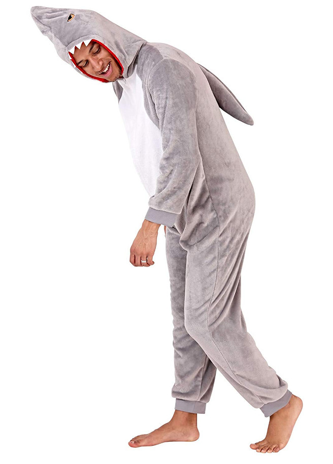 musicus Jurassic Park naaimachine Shark onesie voor mannen in extra lange maten tot 1.90m!