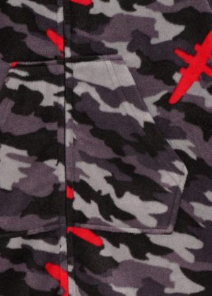 Kids Camofleece airplanes onesie grey front detail